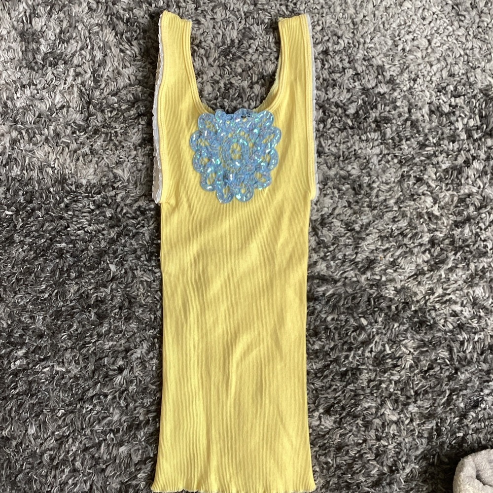 Jet John Eshaya T's 100% Cotton Yellow Ribbed  Tank Flower Design Size O/s NWOT